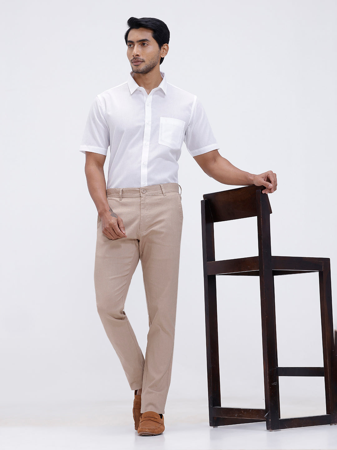 Mens Cotton Shirt and Linen Cotton Light Brown Trouser Combo TR15504