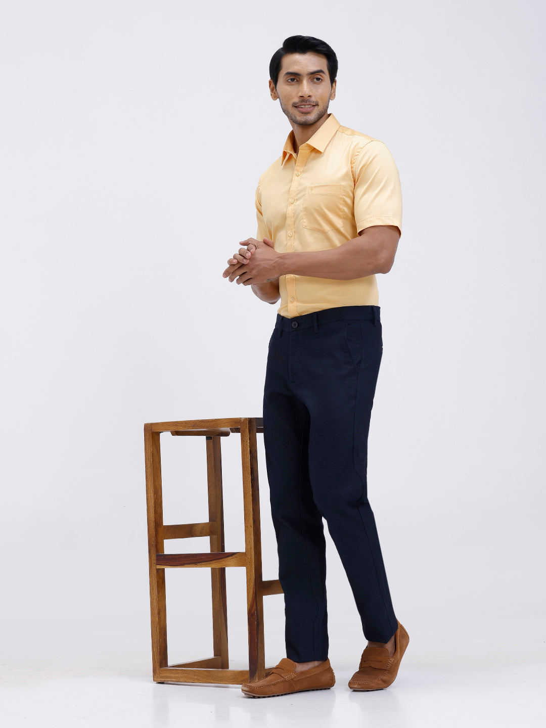 Men Cotton Blend Shirt Yellowish Orange T53 ACT8