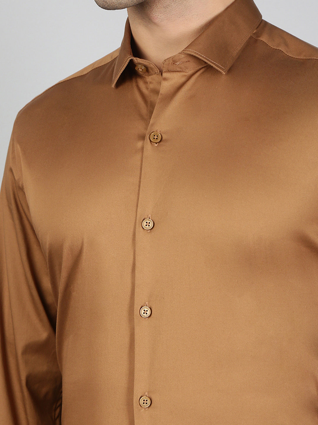 Men Stretch Cotton Shirt Dark Brown FS29
