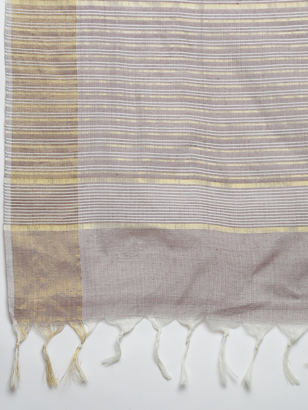 Women Light Brown Striped Cotton Jute Saree CJ12