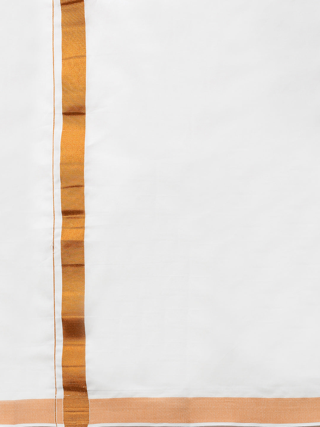 Men 100% Cotton Double Layer White Dhoti with 1'' Copper Jari Border Ribhu