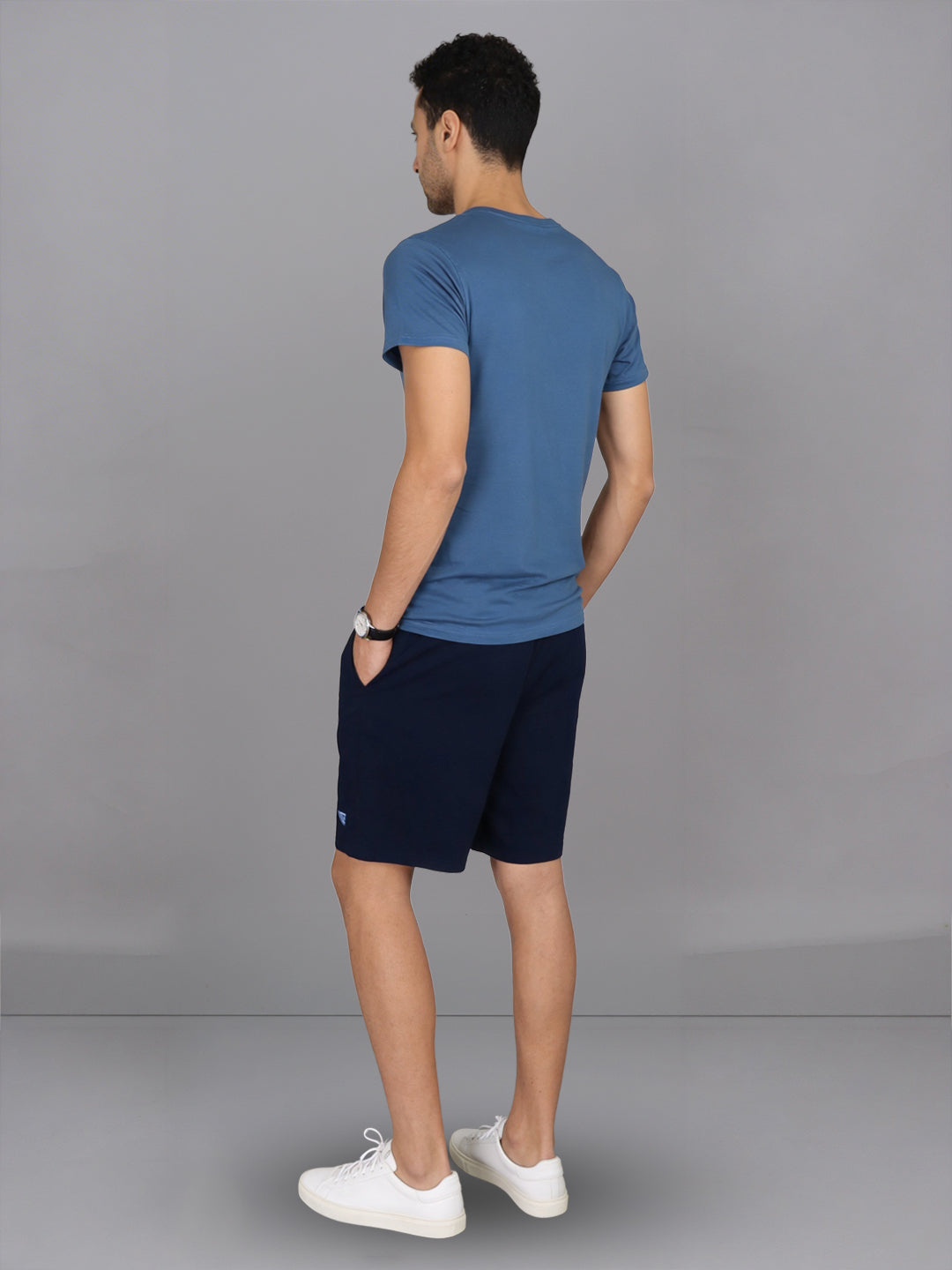 Men Petrol Blue Crew neck T-Shirt with Navy Shorts Combo ES2