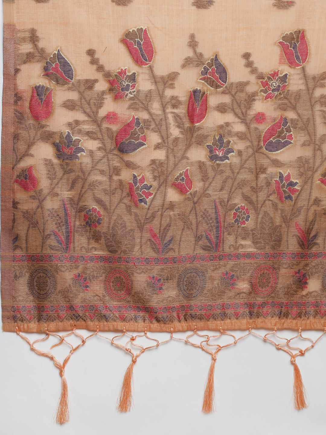 Women Peach Cotton Weaving Saree PCS254