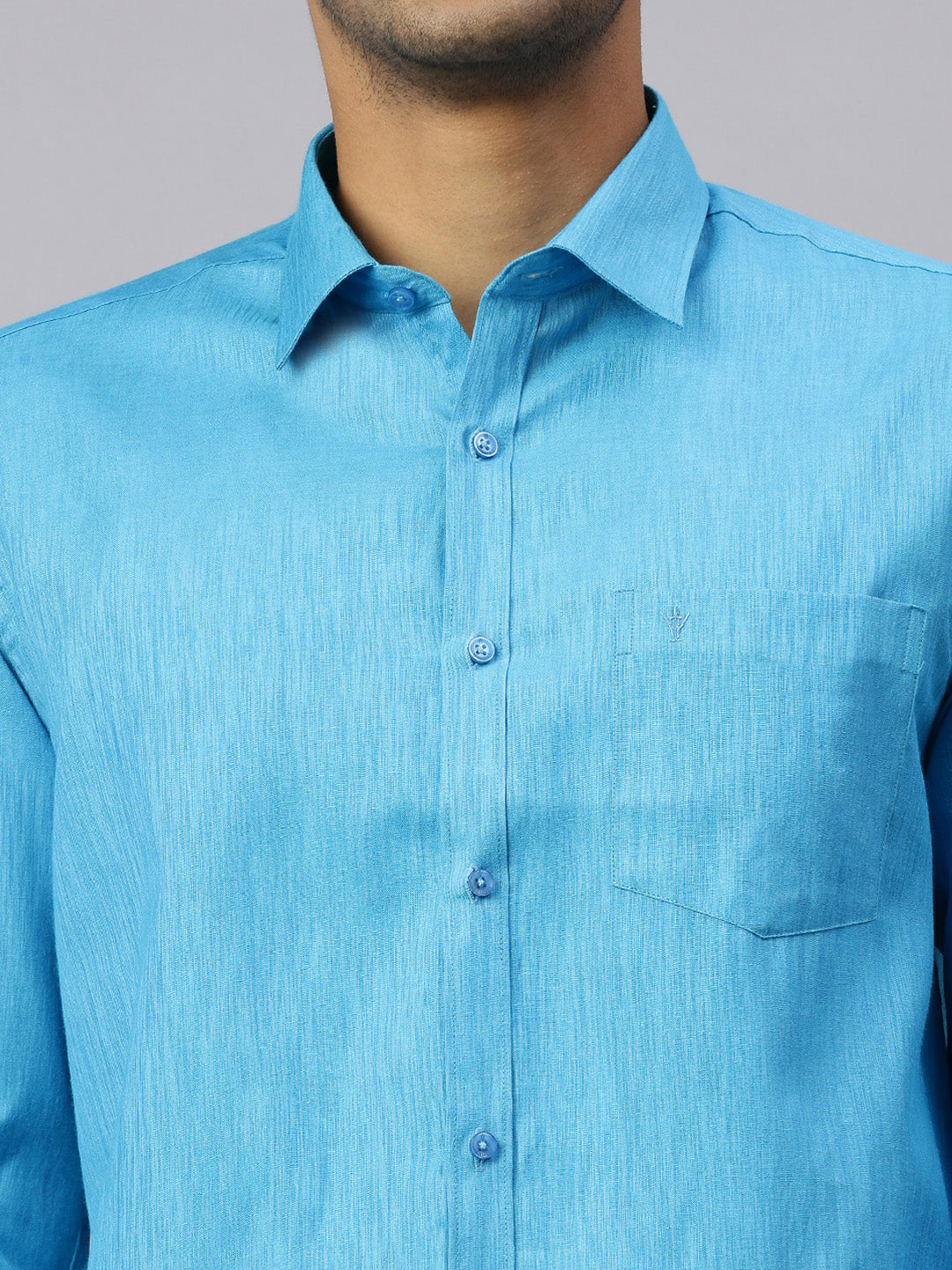 Men Eastern Blue Matching Border Dhoti & Full Sleeves Shirt Set CV5