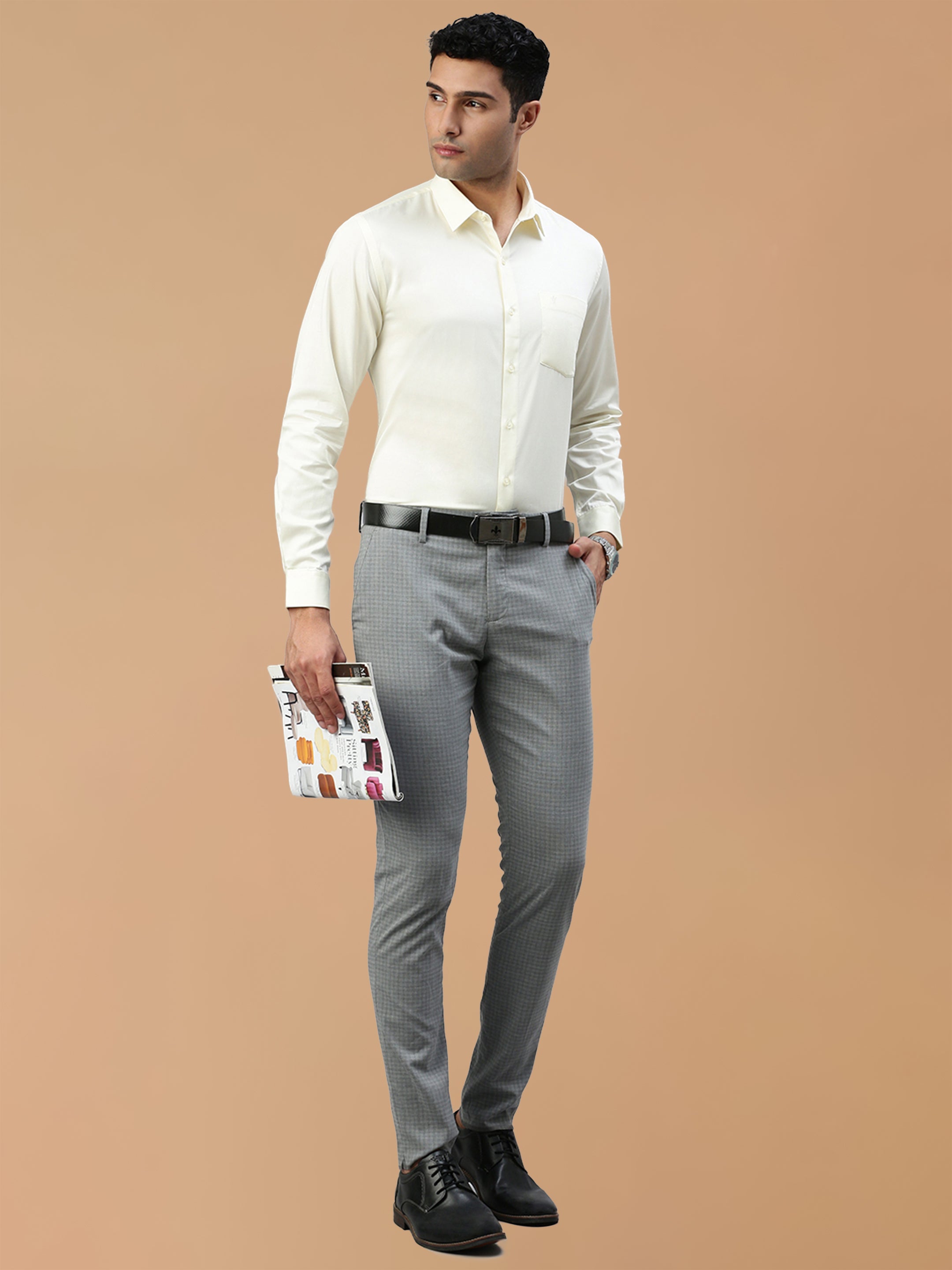 100% Cotton Cream regular Fit Shirt Royal Gold
