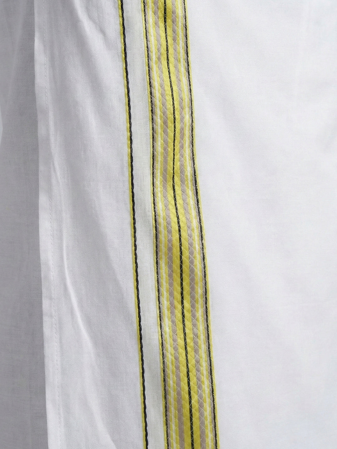 Men Lemon Yellow Matching Border Dhoti With Printed Shirt Set Fusion PS29