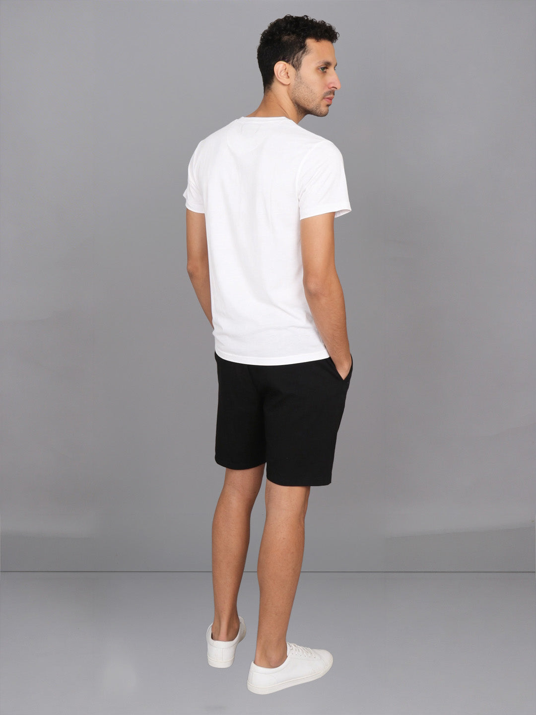 Men White Crew neck T-Shirt with Black Shorts Combo ES1