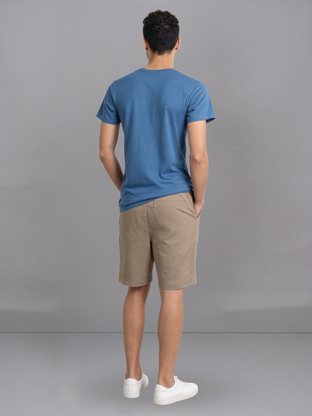 Men Petrol Blue Crew neck T-Shirt with Taupe Shorts Combo ES9