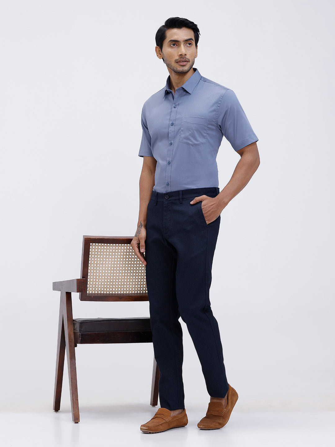 Men Cotton Blend Shirt Greyish Blue T53 ACT7