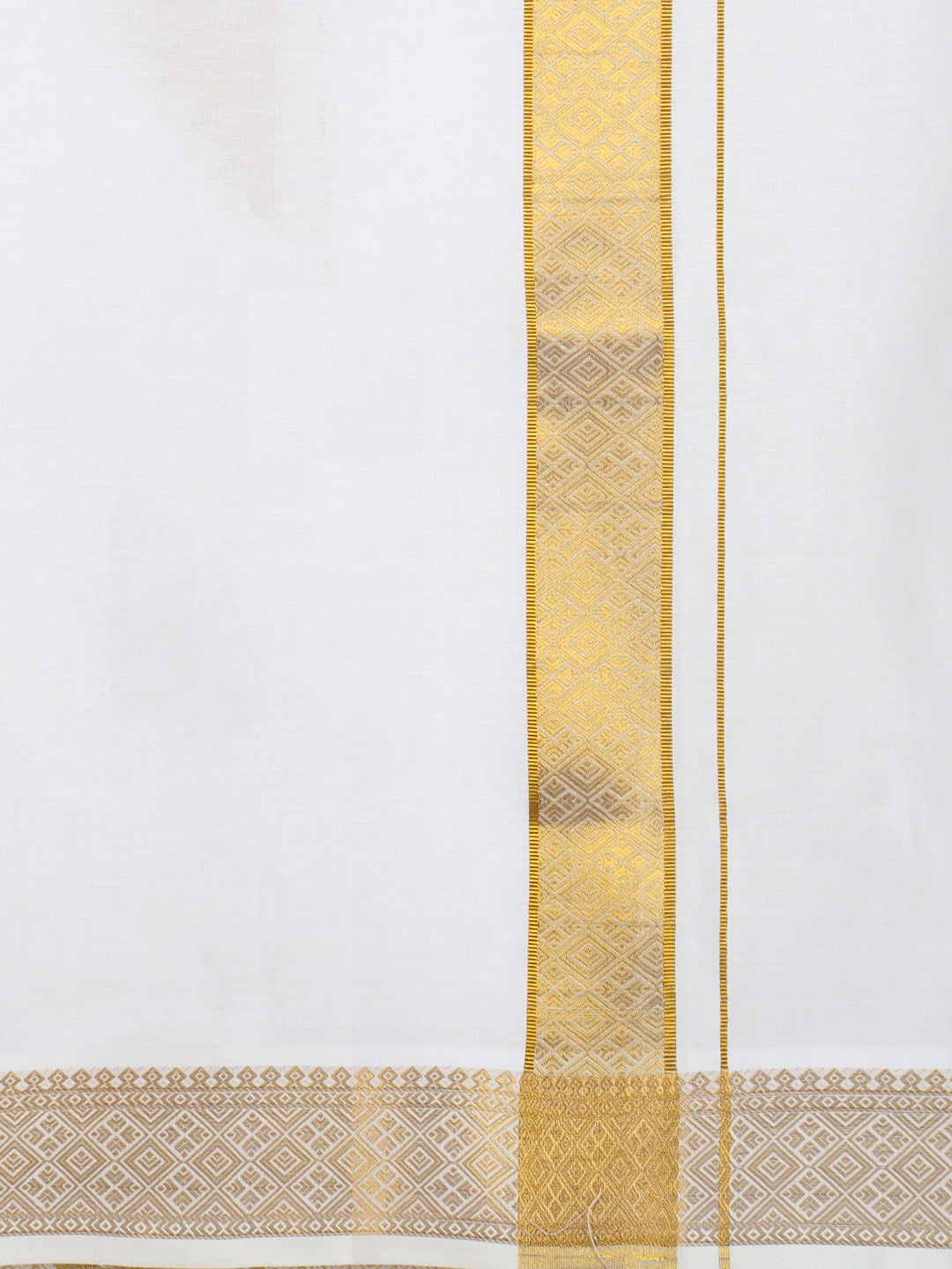 Men 100% Cotton Single Layer White Dhoti with Gold Jari Border Aura 294