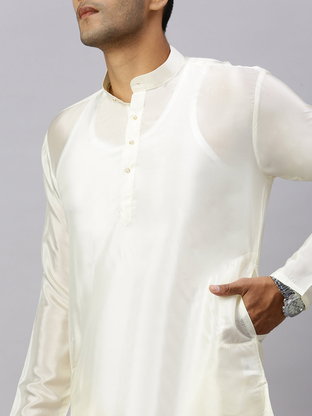 Men Art Silk Kurta Readymade Elastic Panchakacham & Towel Set