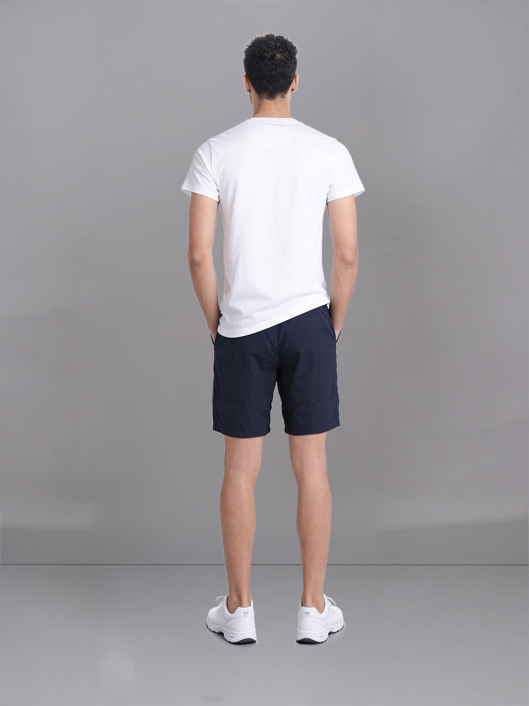 Men White Crew neck T-Shirt with Navy Shorts Combo ES2