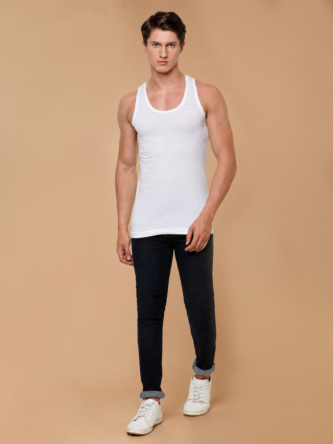 100 % Combed Cotton White Vest Rise Up RN Plus Size (Pack of 2)