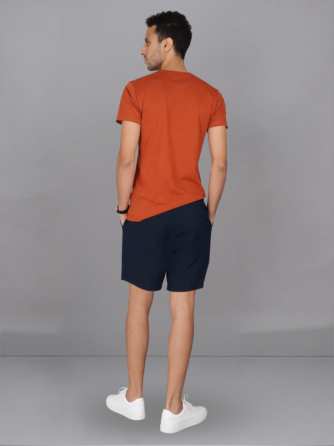 Men Orange Crew neck T-Shirt with Navy Shorts Combo ES2