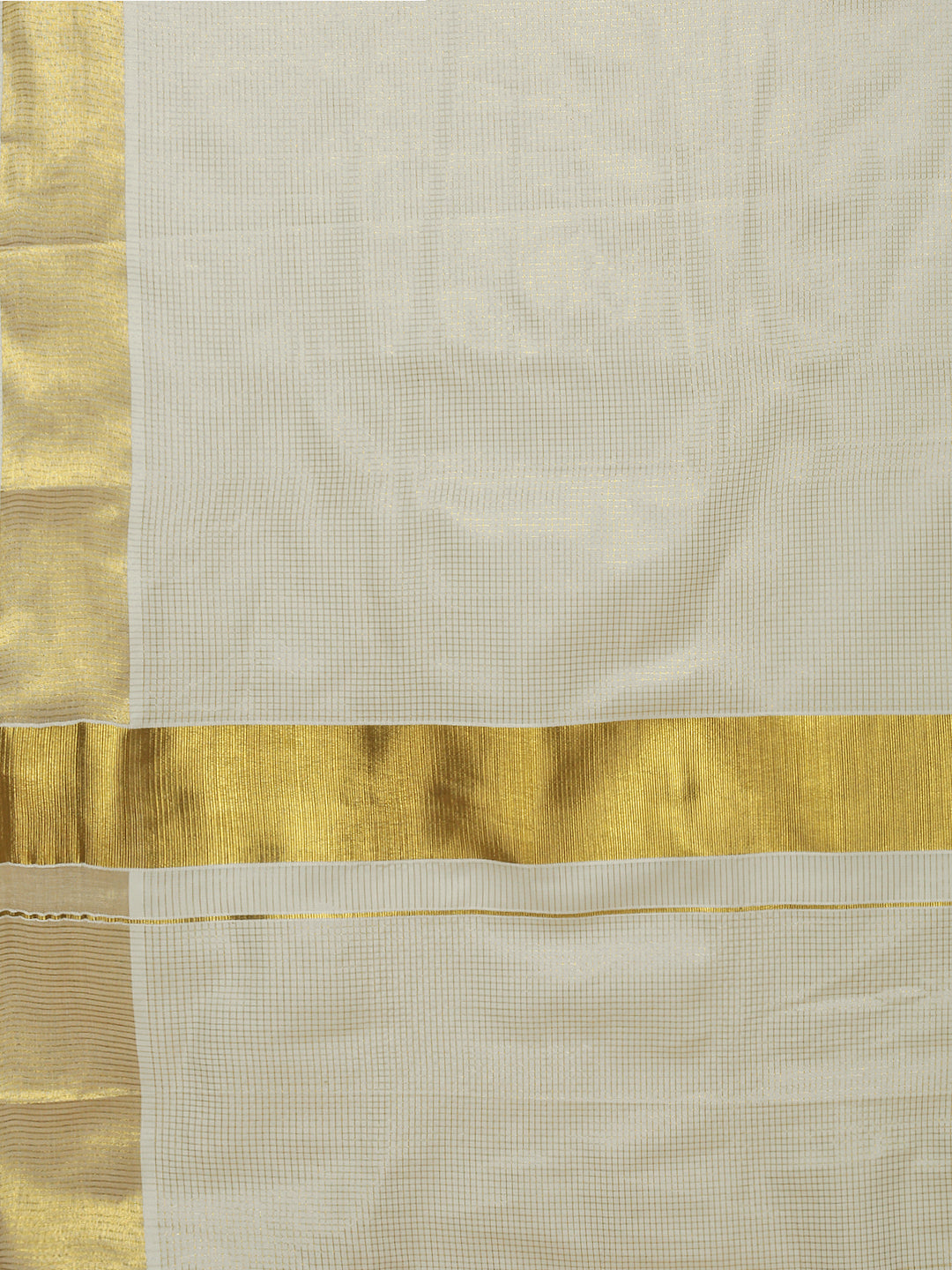 Women Traditional Kerala Cream Checks Saree with Gold Border KS221