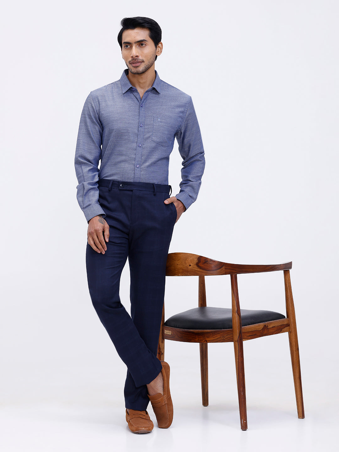 Men Cotton Rich Full Sleeve Shirt Blue Dobby T59 AIT1