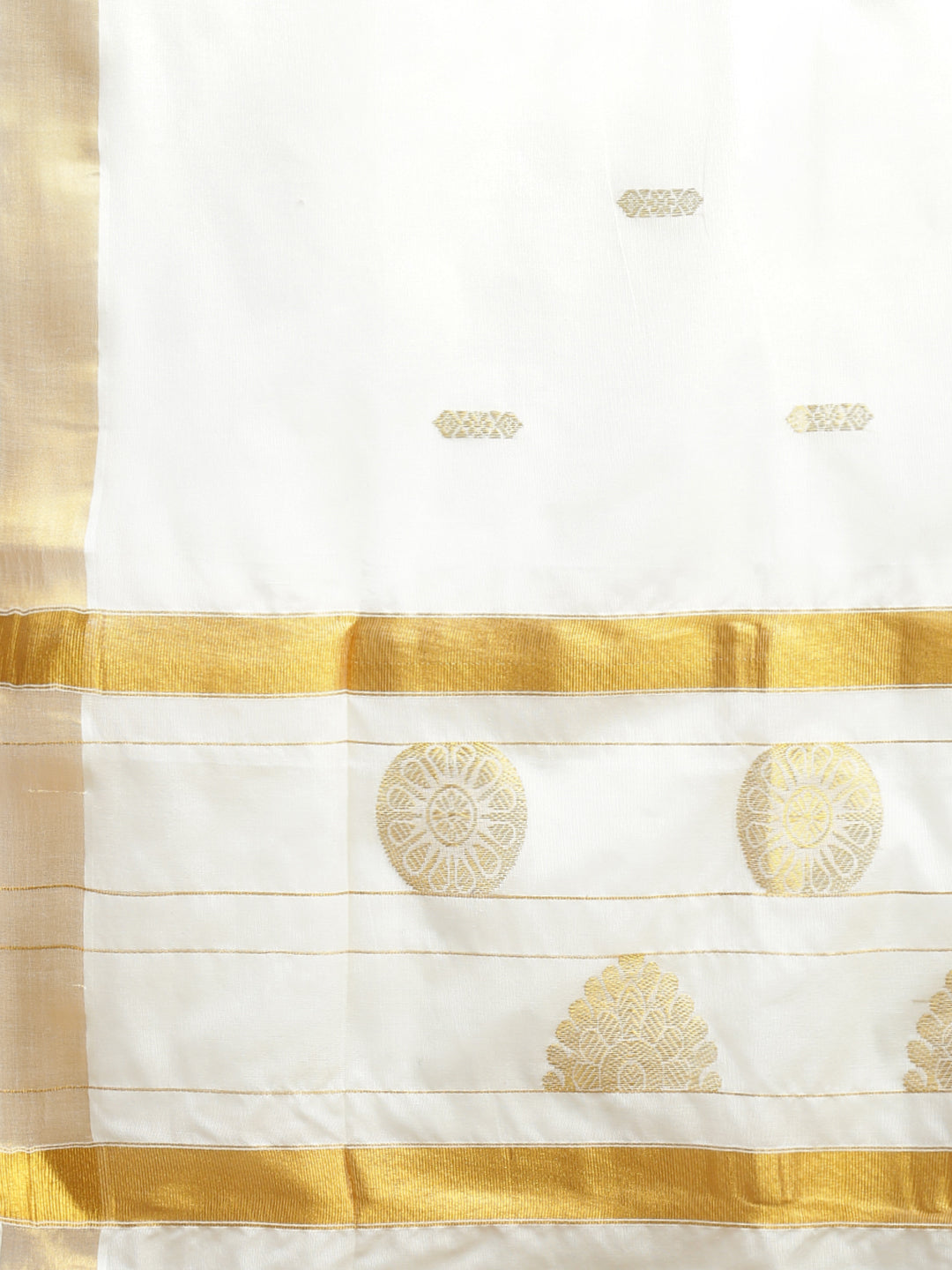 Women Traditional Kerala Cream with Gold Jari Saree KS236