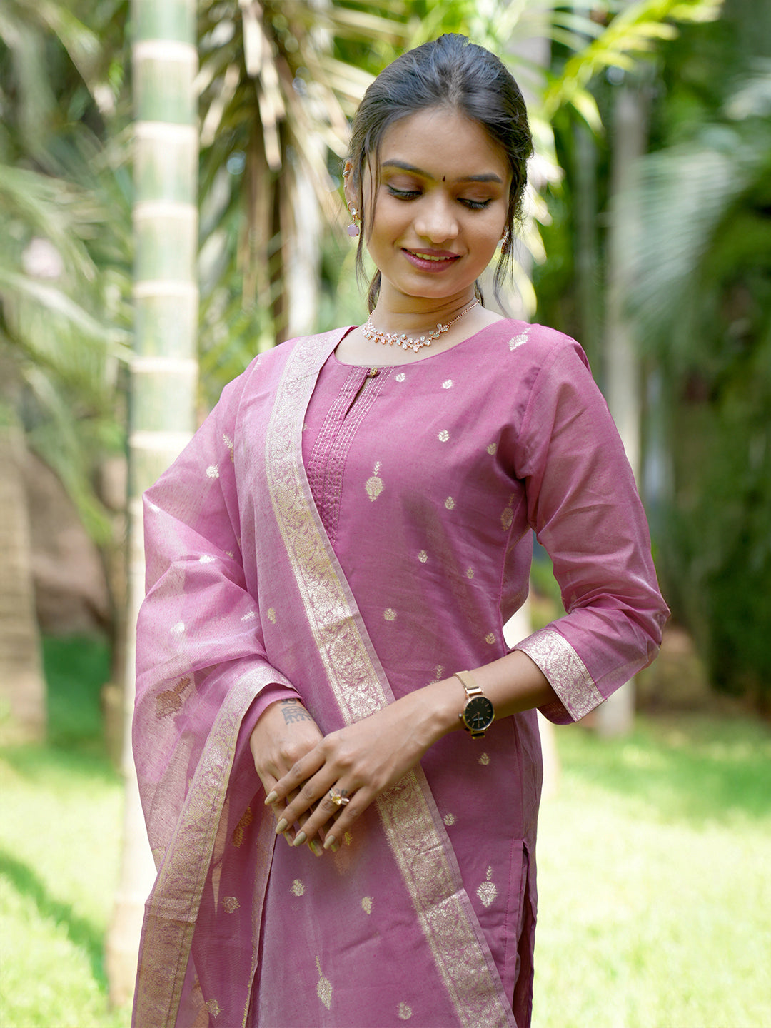 Women Dark Pink Cotton Kurti Set EKS109