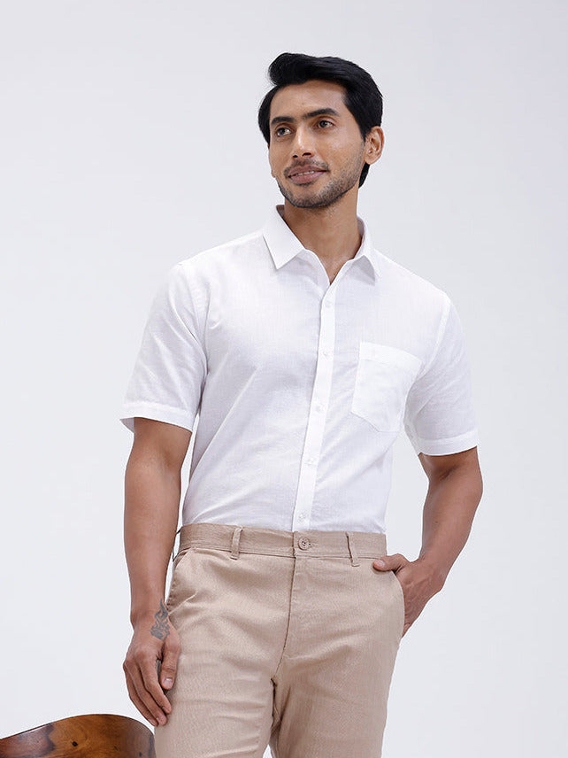 Mens Linen Cotton Shirt and Light Brown Trouser Combo TR15504