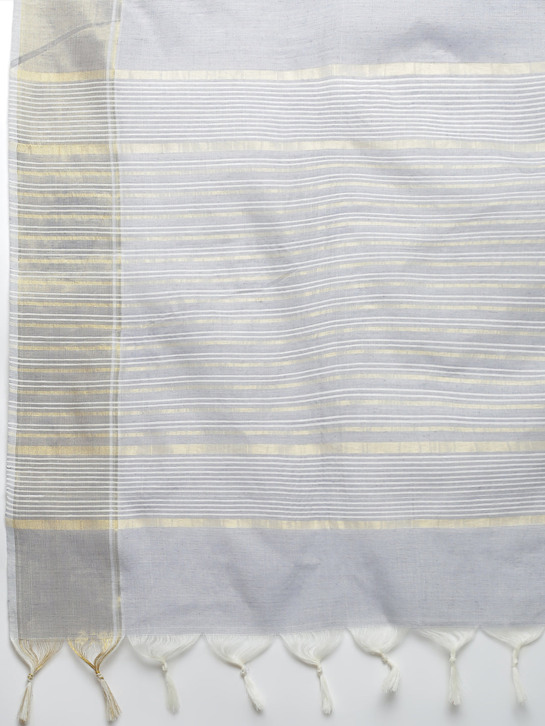 Women Grey Striped Cotton Jute Saree CJ07