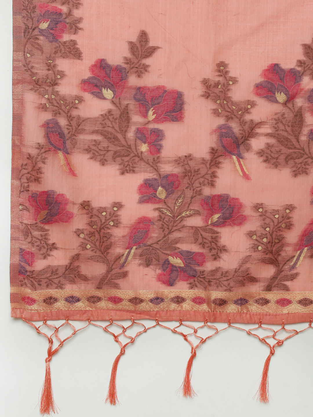 Women Peach Cotton Weaving Saree PCS245