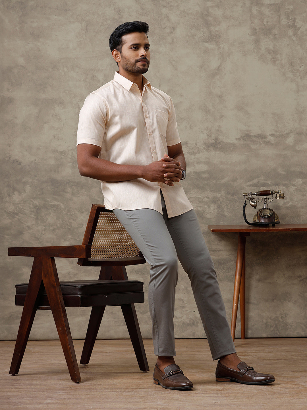 Men Cotton Rich Shirt Light Brown T44 TT1