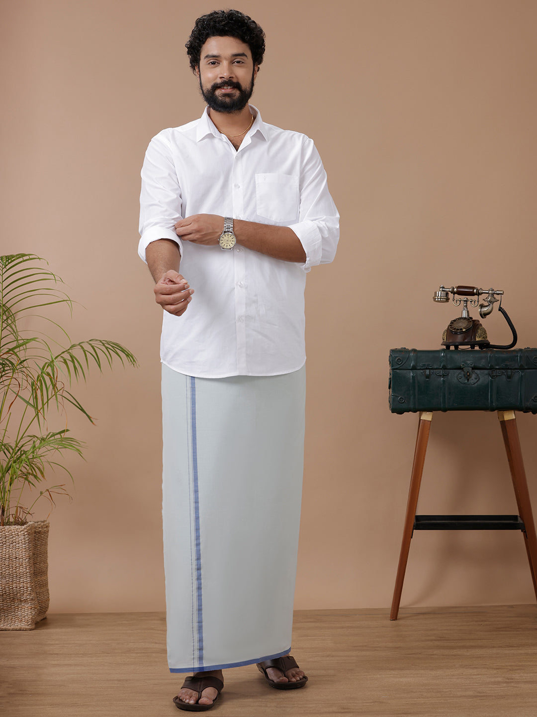 Men Cotton Blend Single Layer Grey Dhoti with Fancy Border Enrich Colour 8