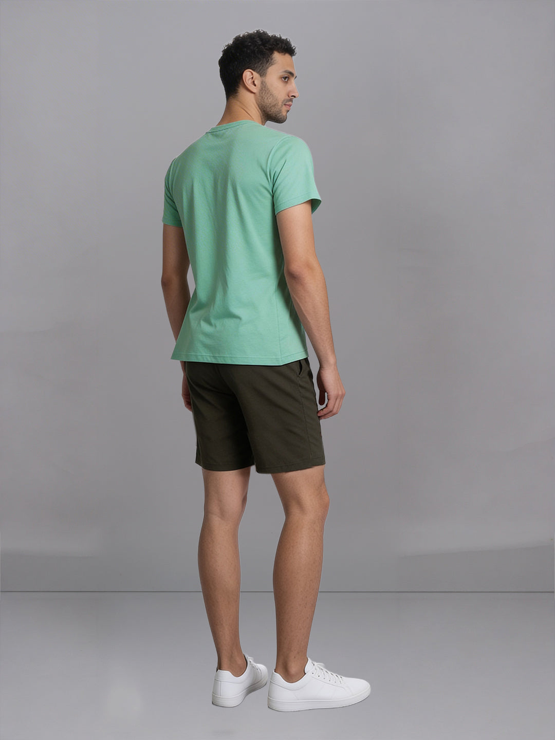 Men Olive Crew neck T-Shirt with Olive Green Shorts Combo ES7