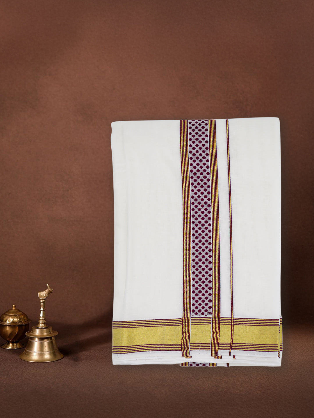 Men Premium Handloom Off White Dhoti with Fancy Border HLM82