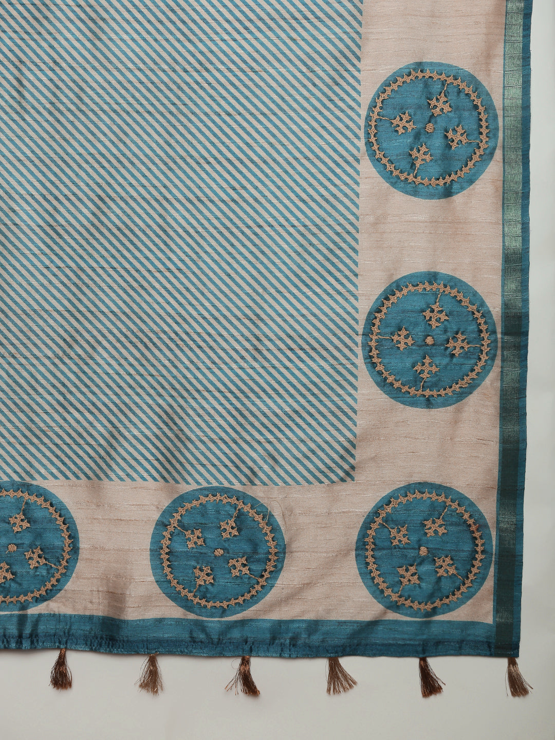 Women Blue with Brown Semi Raw Silk Embroidered Saree SRS113