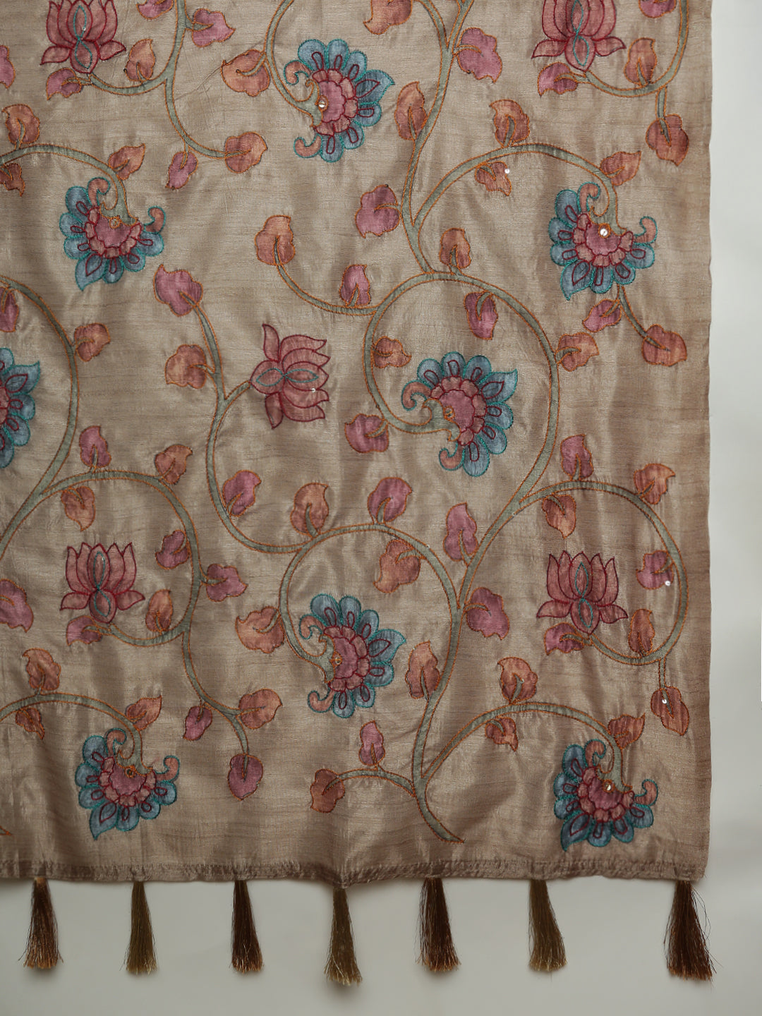 Women Blue with Brown Semi Raw Silk Embroidered Saree SRS110