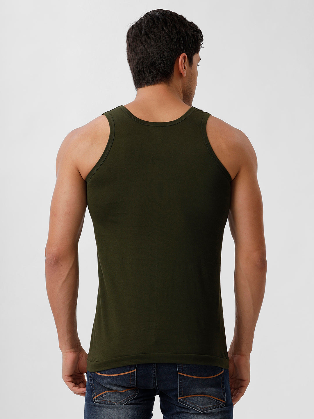 Men 100% Combed Cotton Pine Green Vest RN Sukra (Pack of 2)
