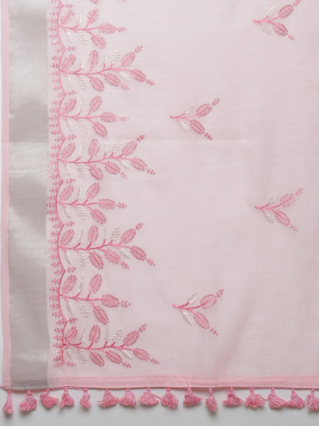 Women Pink Semi Linen Embroidered Saree SL248