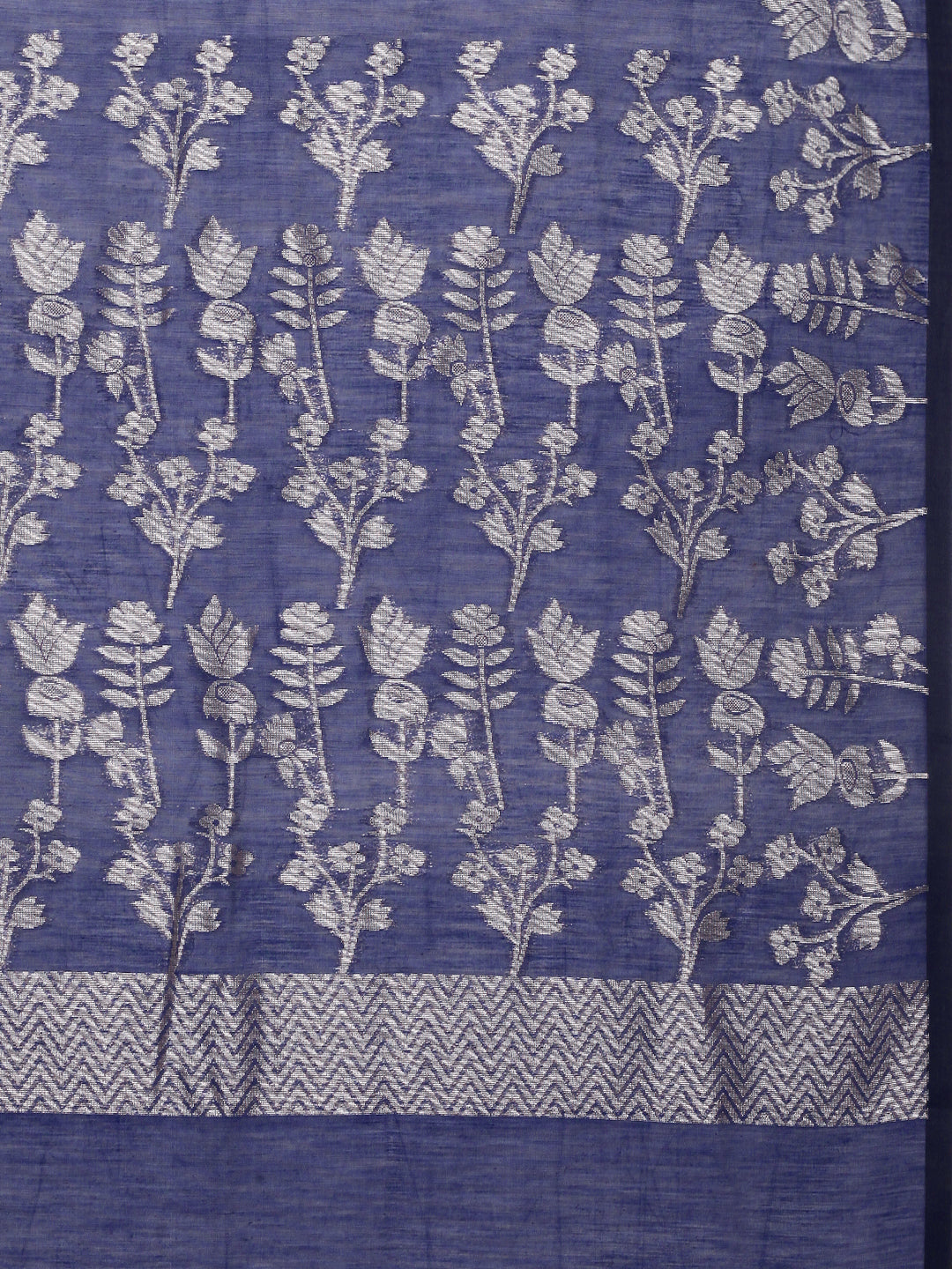 Women Navy Blue Semi Kora Cotton Saree SK111