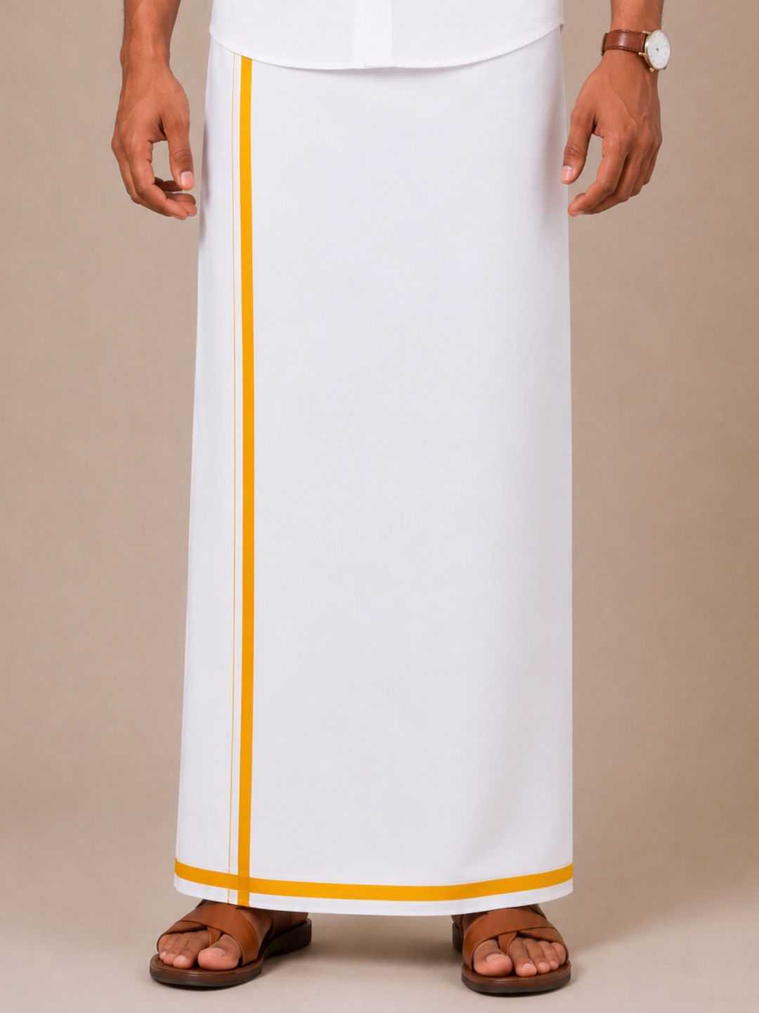 Men 100% Cotton Single Layer Small Border Dhoti Pavan PV02