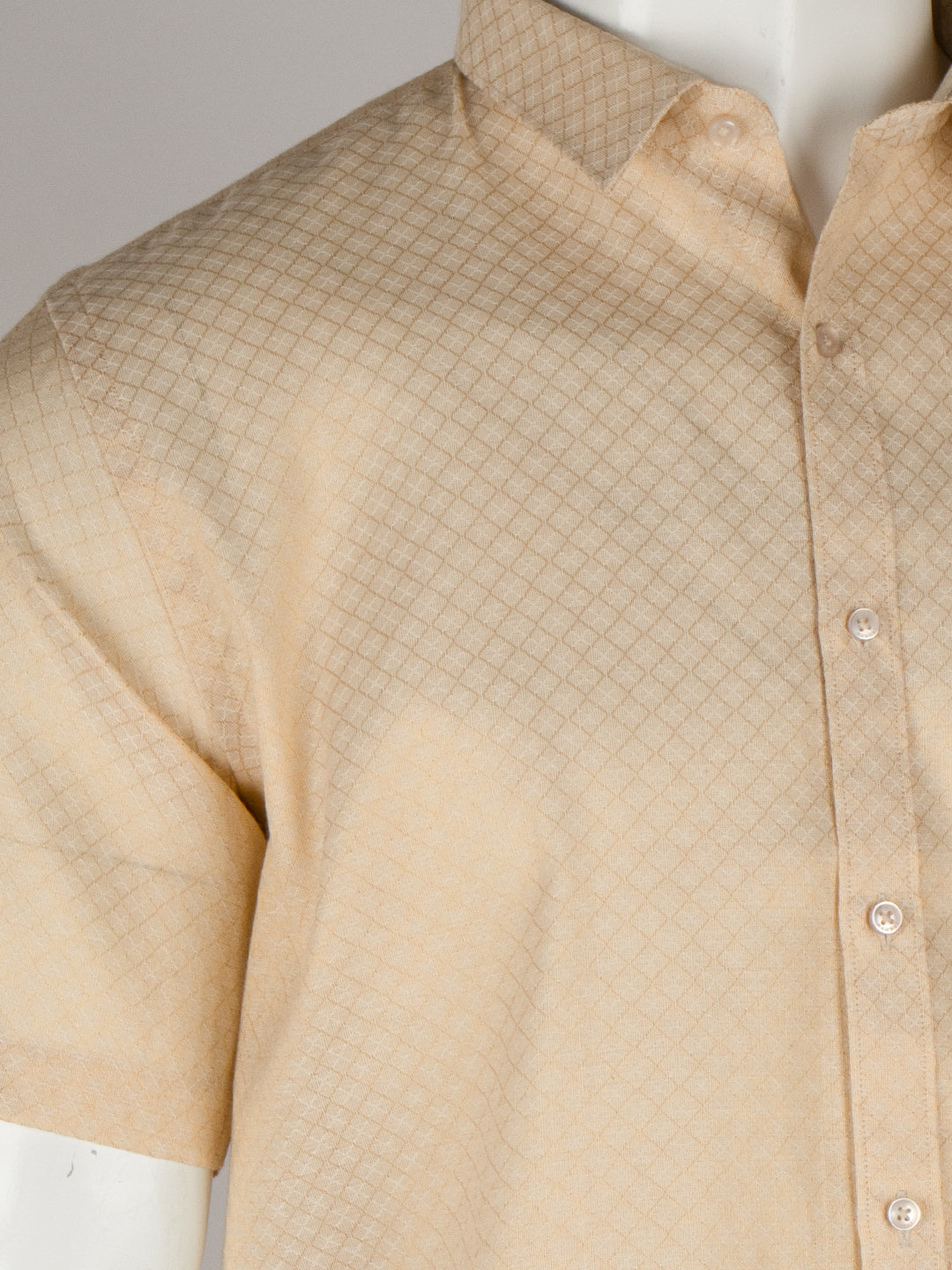 Men Gold Tissue Jacquard Half Sleeves Shirt with Matching Dhoti Set GD13