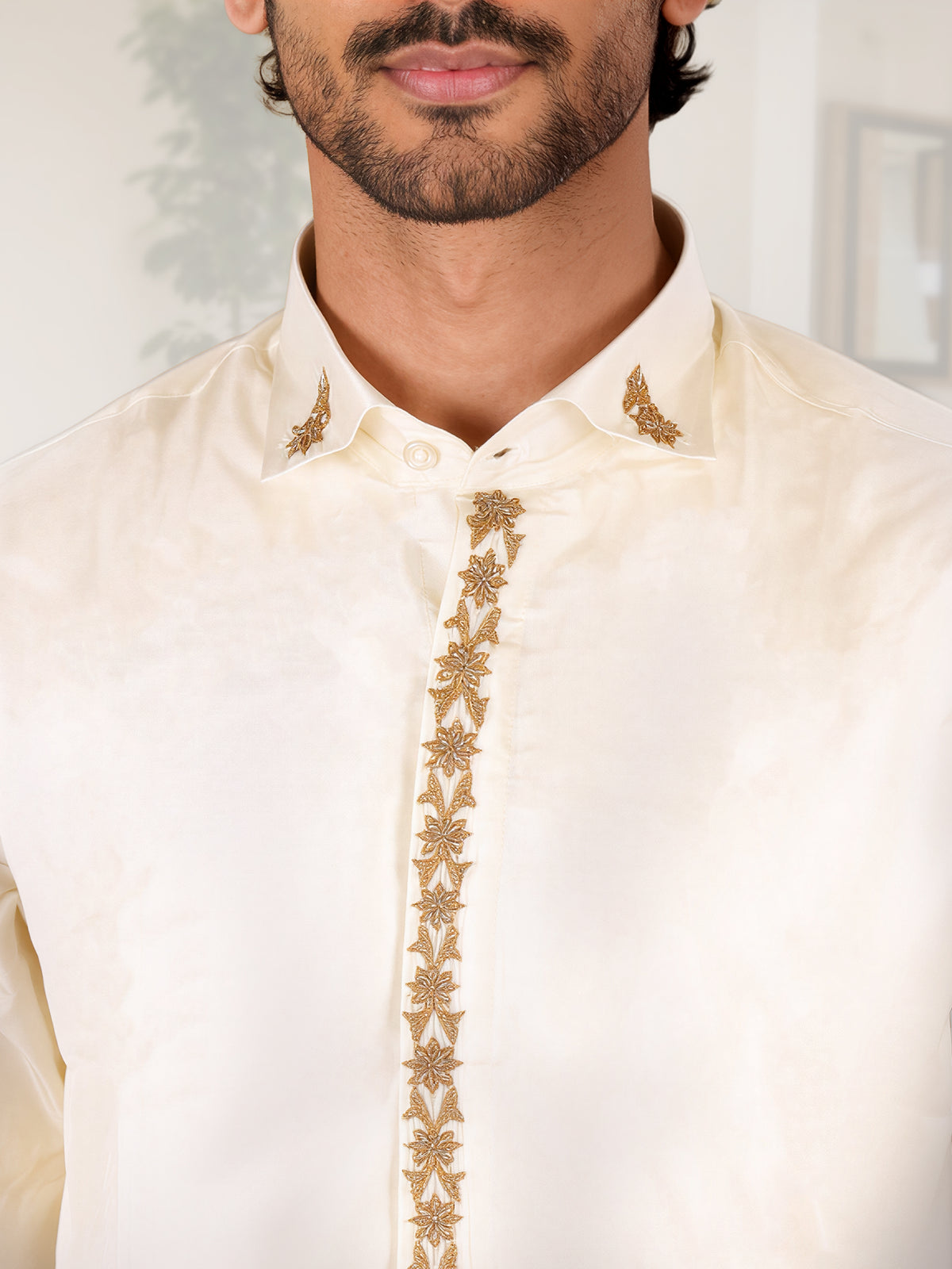LAGNAA Premium Pure Tussar Silk Butterfly Hand Embroidered Designer Shirt & Dhoti Set with Jari Dozi Work on Collar & Cuffs | Vyoma Vaibhavam