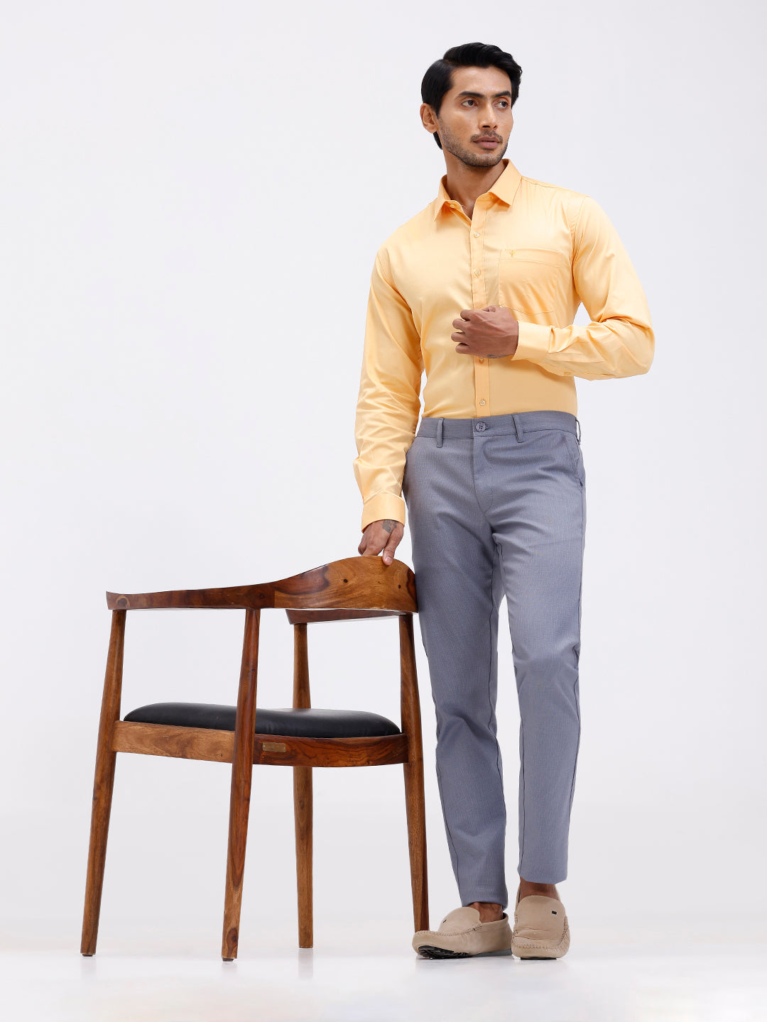 Men Cotton Blend Shirt Yellowish Orange T53 ACT8