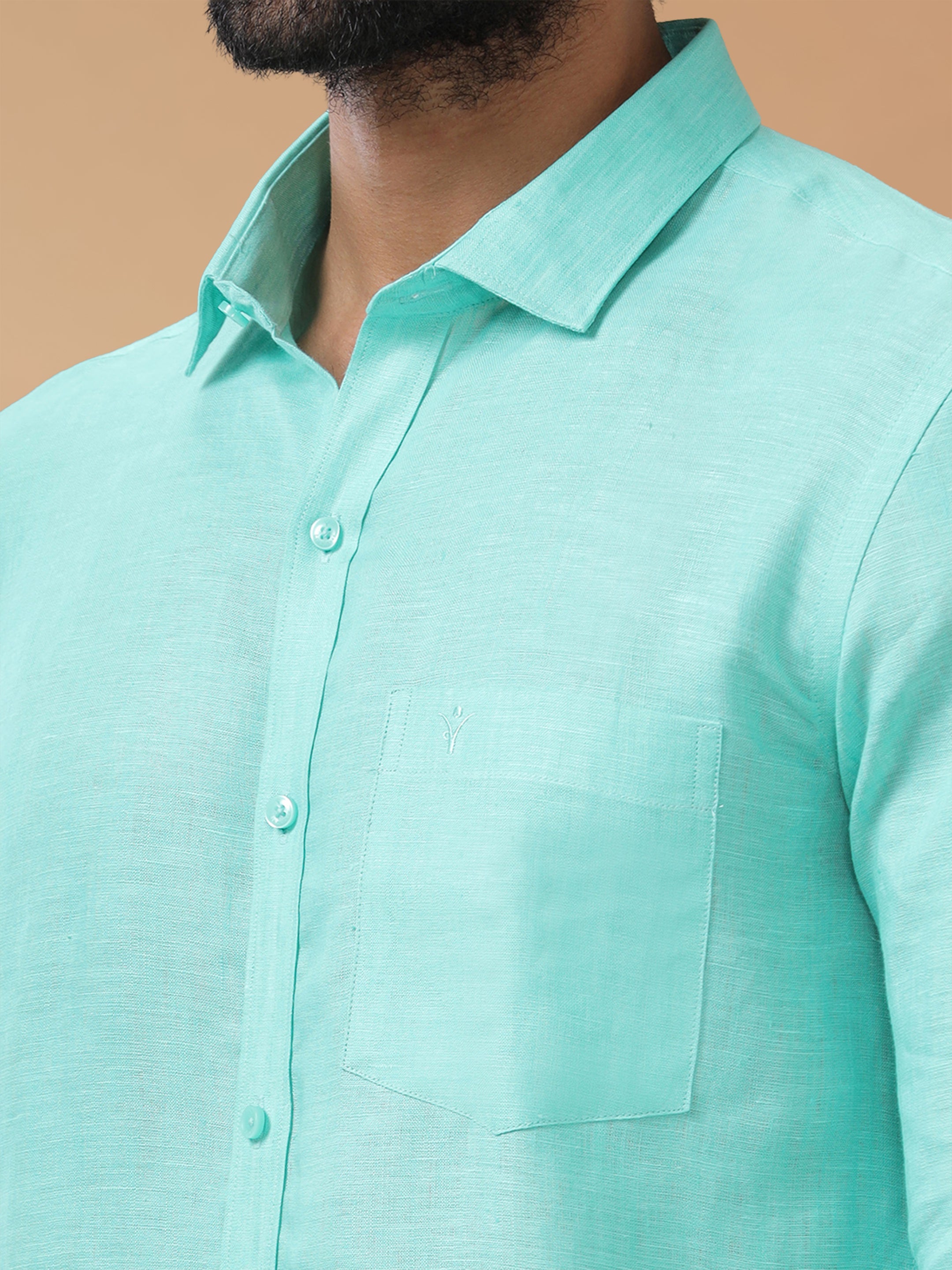 Pure Linen Light Cyan Smart Fit Shirt L13