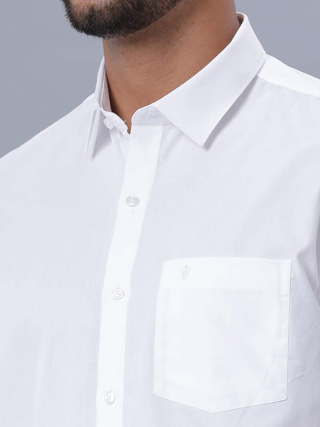 Mens Cotton Blended Half Sleeve White Shirt Mist-Zoom view