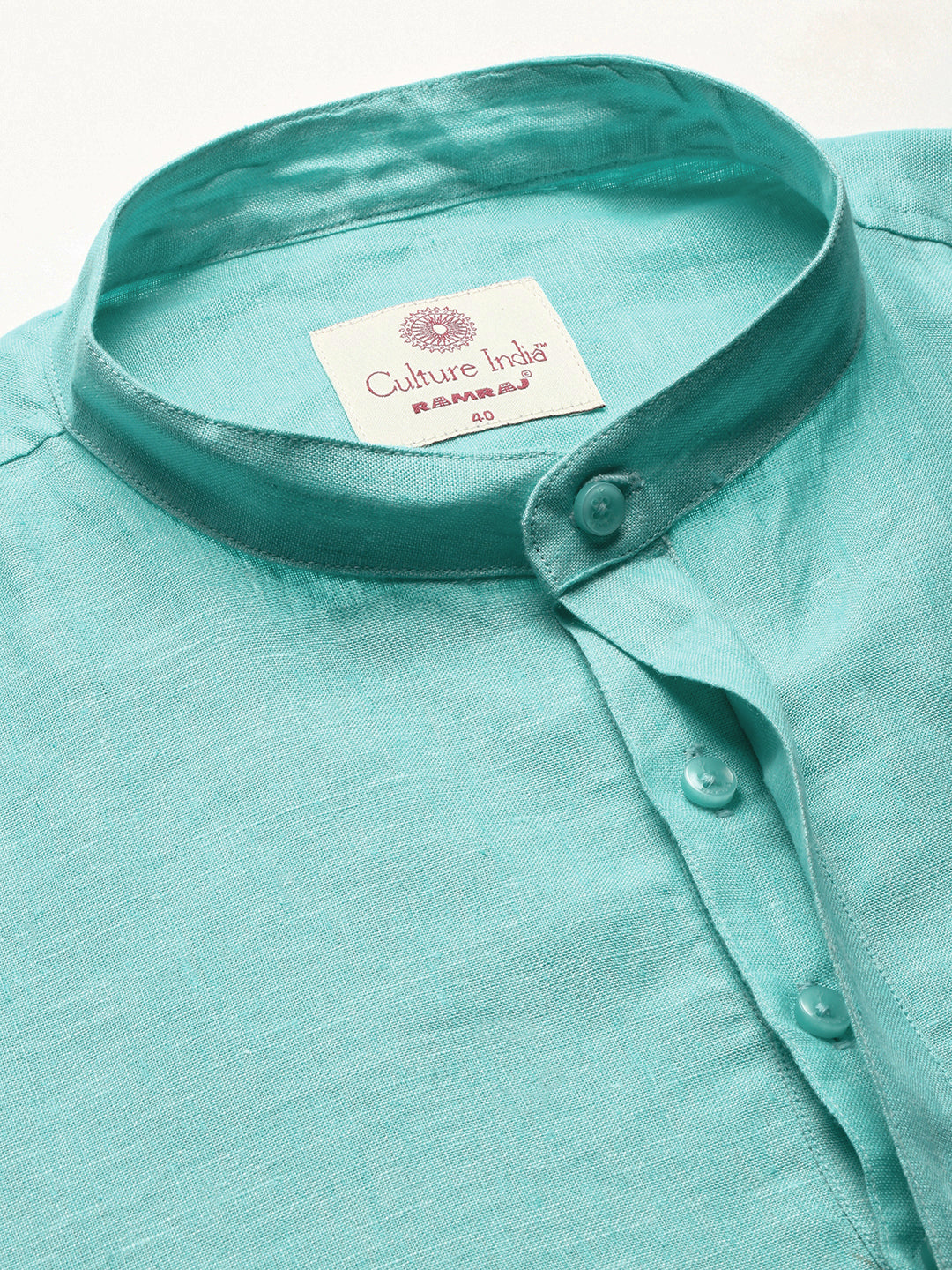 Men Linen Short Length Plain Pocket Kurta Blue M16