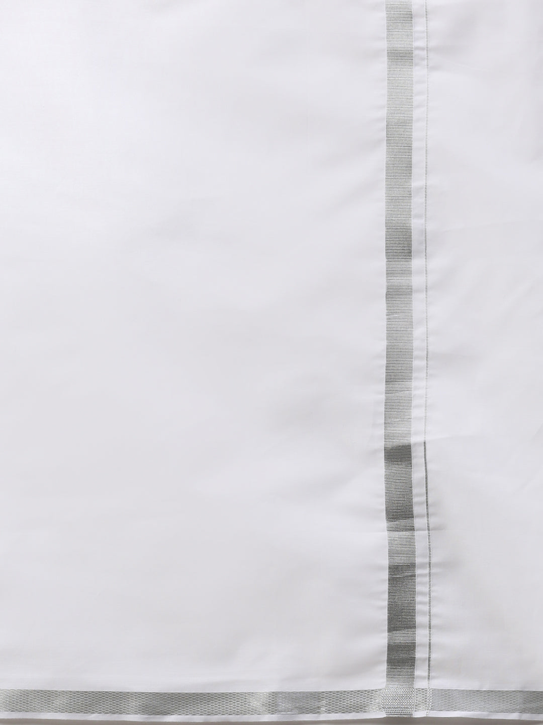 Men 100% Cotton Single Layer White Dhoti with 1" Silver Jari Border Shringar