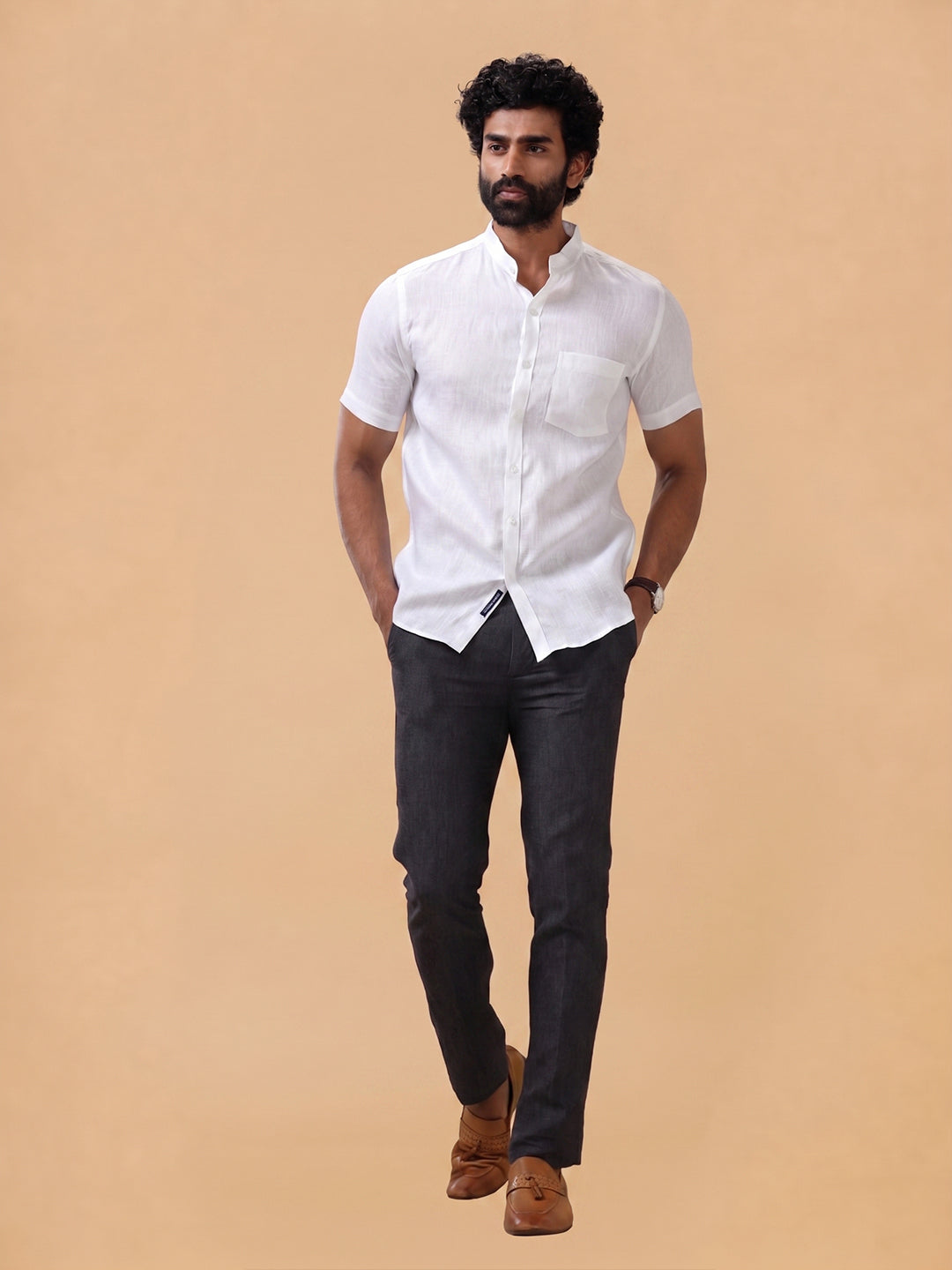 Pure Linen Chinese Collar White Shirt – Linen Park 5544