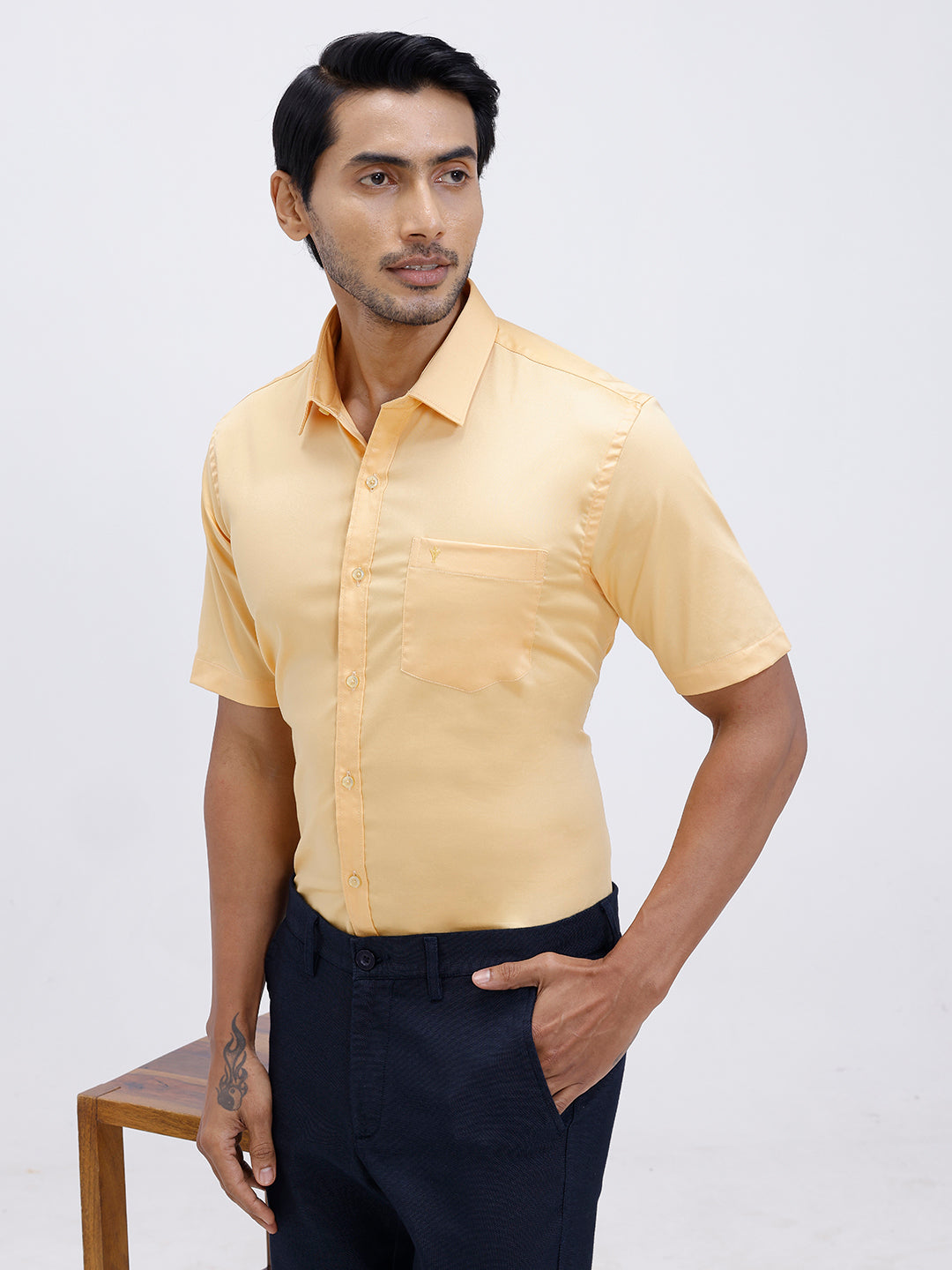 Men Cotton Blend Shirt Yellowish Orange T53 ACT8