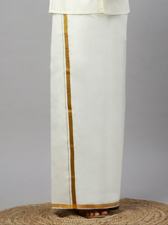 Men Cream Shirt Dhoti and Towel Set Combo Nithyanjali