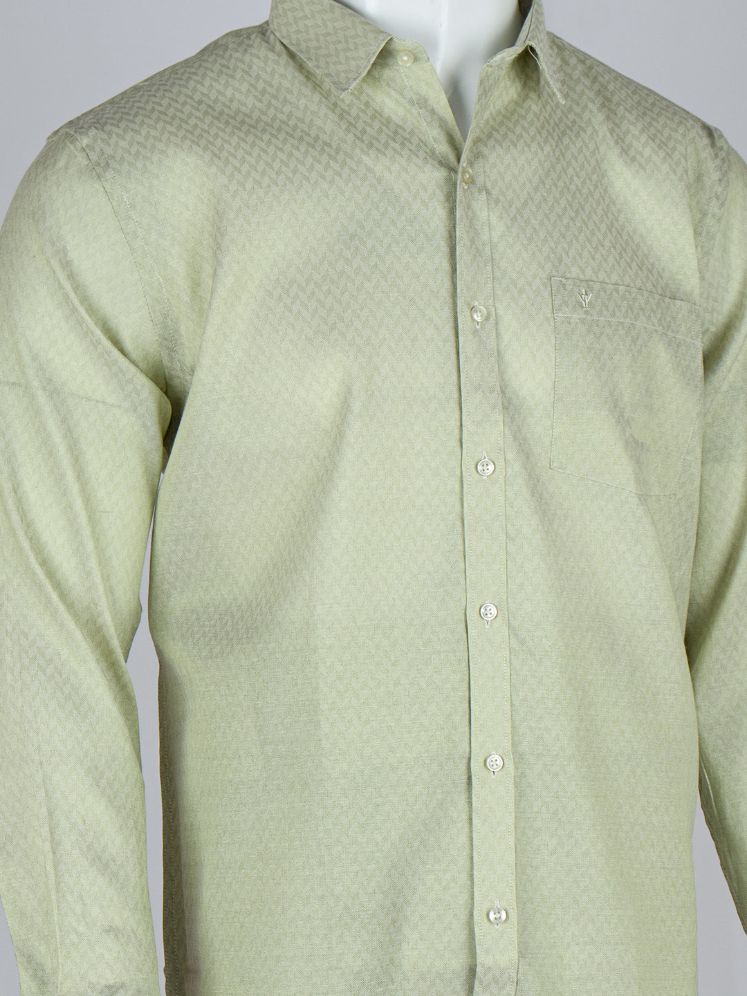 Men Moss Green Tissue Jacquard Full Sleeves Shirt with Matching Dhoti Set MGD12