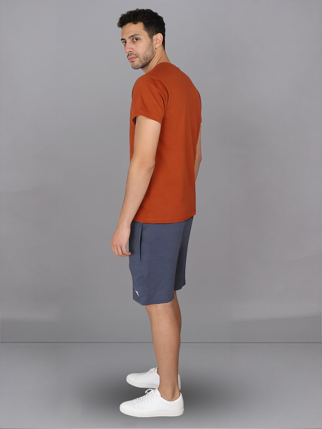 Men Orange Crew neck T-Shirt with Denim Shorts Combo ES10