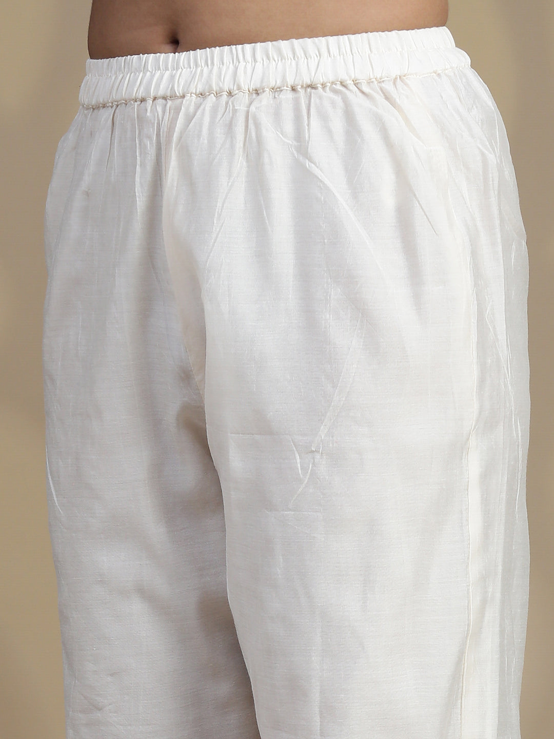 Women Cream MM Silk Printed Kurti Set EKS126