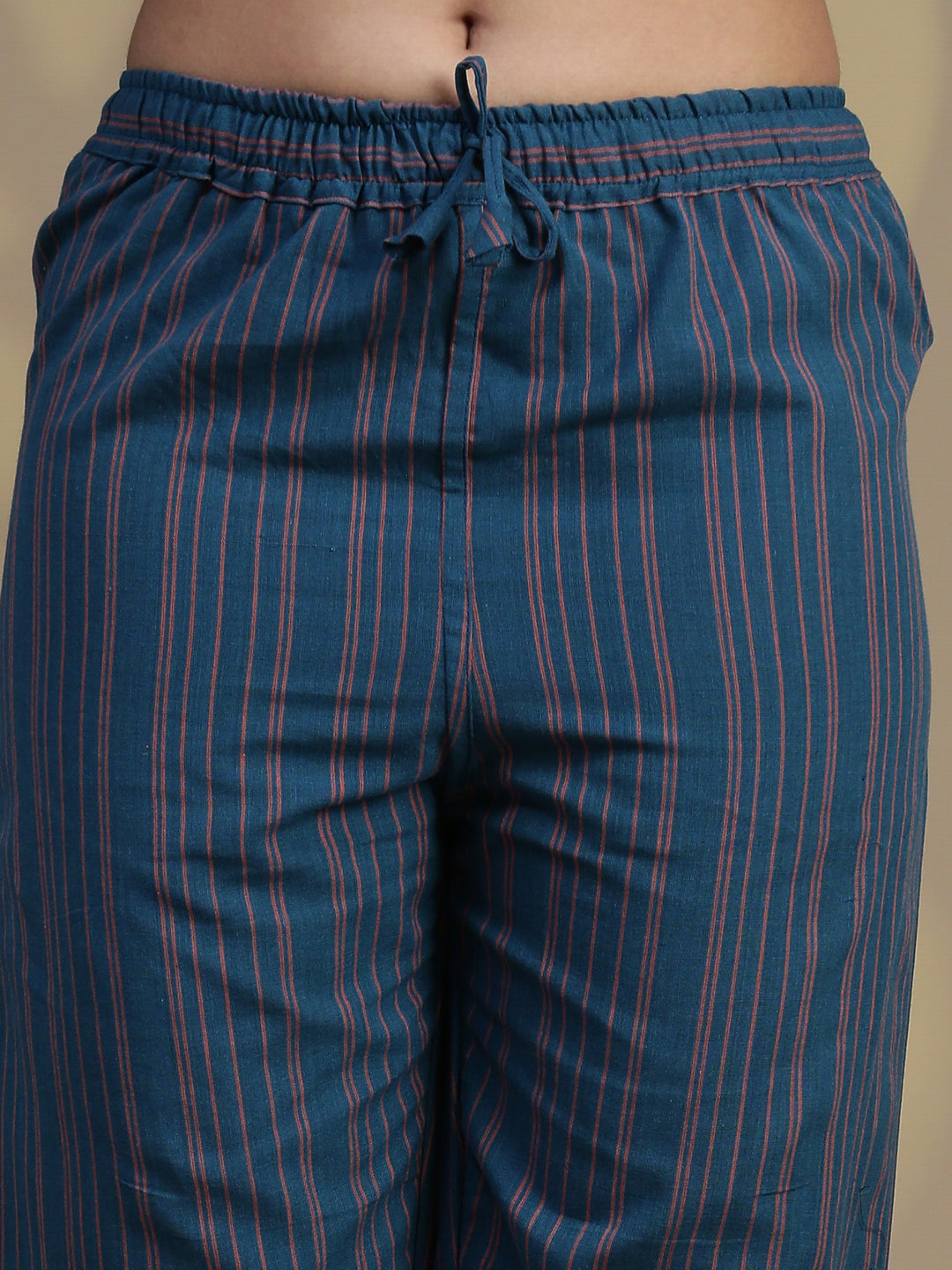 Women Cotton Blue Stripes Design Kurti Set EKS96