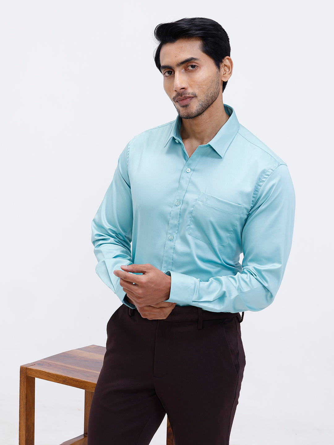 Men Cotton Blend Shirt Shadow Green T53 ACT4